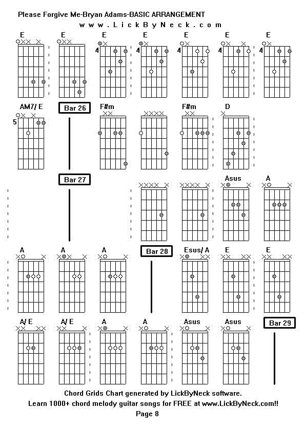 Chord Grids Chart of chord melody fingerstyle guitar song-Please Forgive Me-Bryan Adams-BASIC ARRANGEMENT,generated by LickByNeck software.